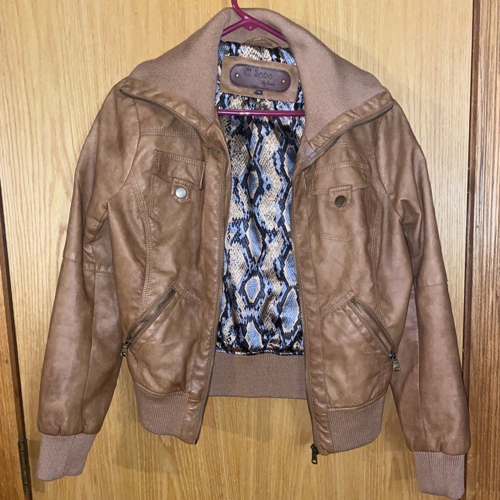 Faux leather tan jacket
